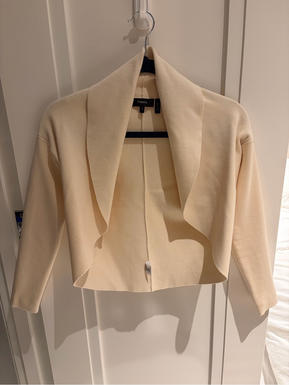 Theory Cream Open-Front Draped shrug cardigan
